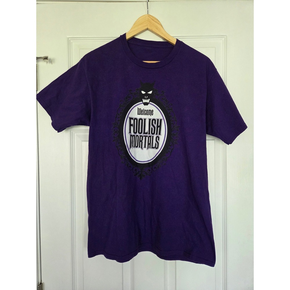 Disney Haunted Mansion Welcome Foolish Mortals Purple Graphic Tee Shirt Small